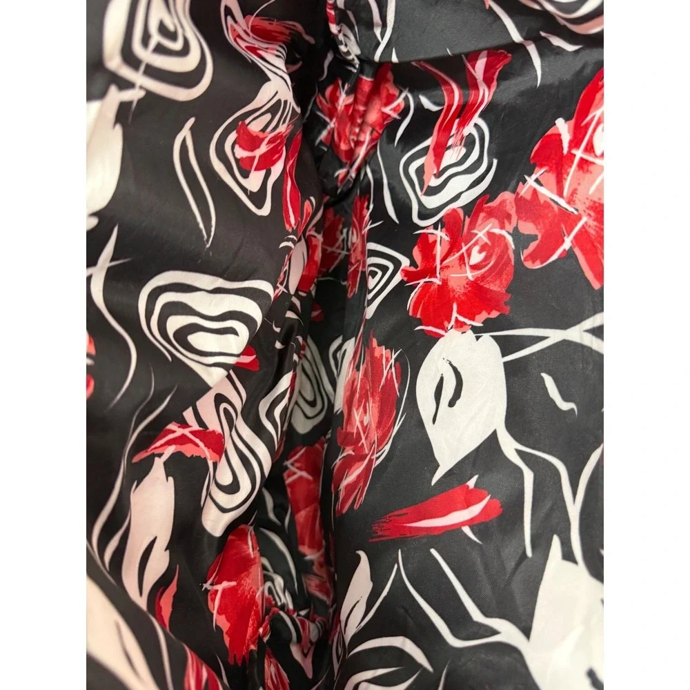 Lancome Red Canvas Tote Bag Floral Rose Lining Faux Leather Pocket Large Travel